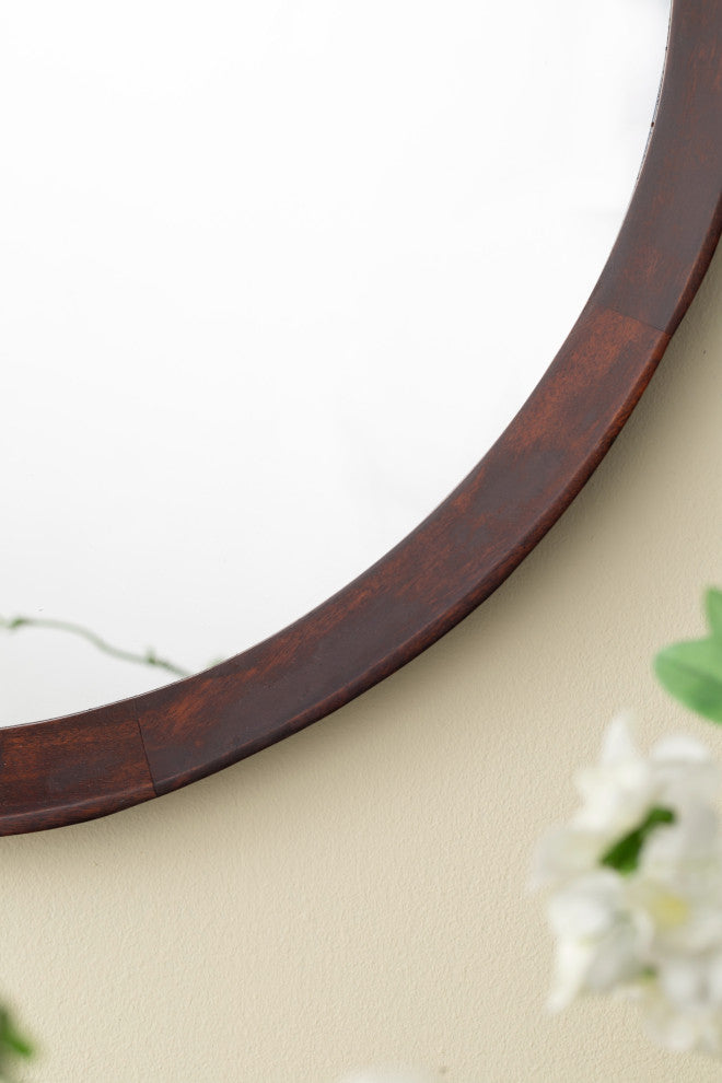 Transitional Decor Style Mango Wood Wall Mirror, Brown