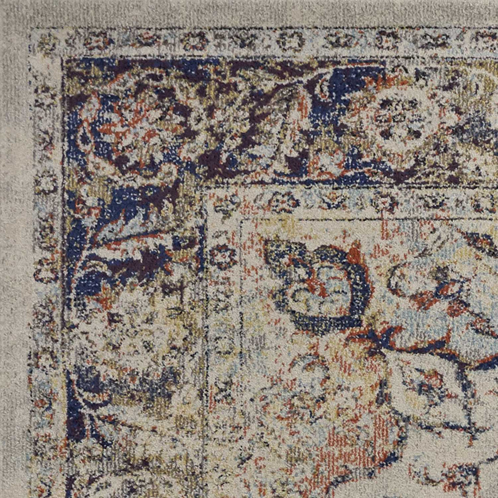 HomeRoots 8'x11' Ivory Machine Woven Floral Medallion Indoor Area Rug