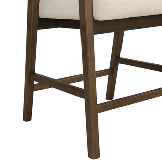 GDF Studio Rattan Back 24.25" Counter Stools, Wooden Frame, Walnut + Beige, Set of 2
