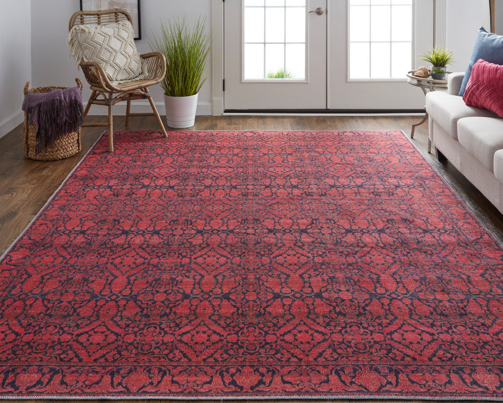Welch Oriental Machine Washable Pink/Blue Rug, 10'6"x14'