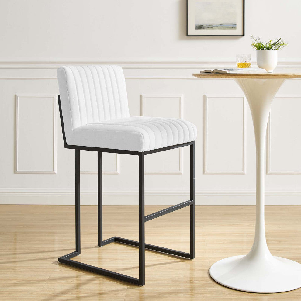 Tufted Bar Stool Chair Barstool, Fabric, Metal, White, Modern, Bar Pub Bistro