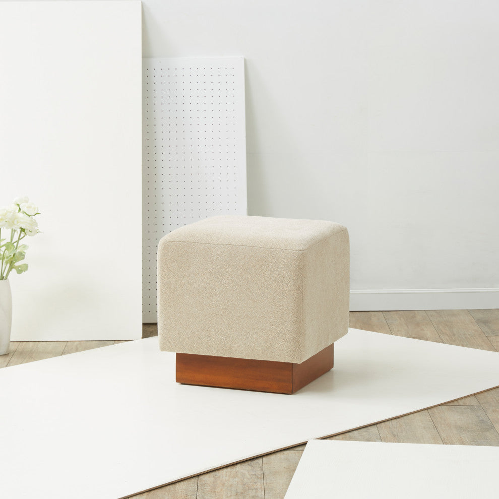 Safavieh Couture Natalya Square Ottoman, Tan/Walnut