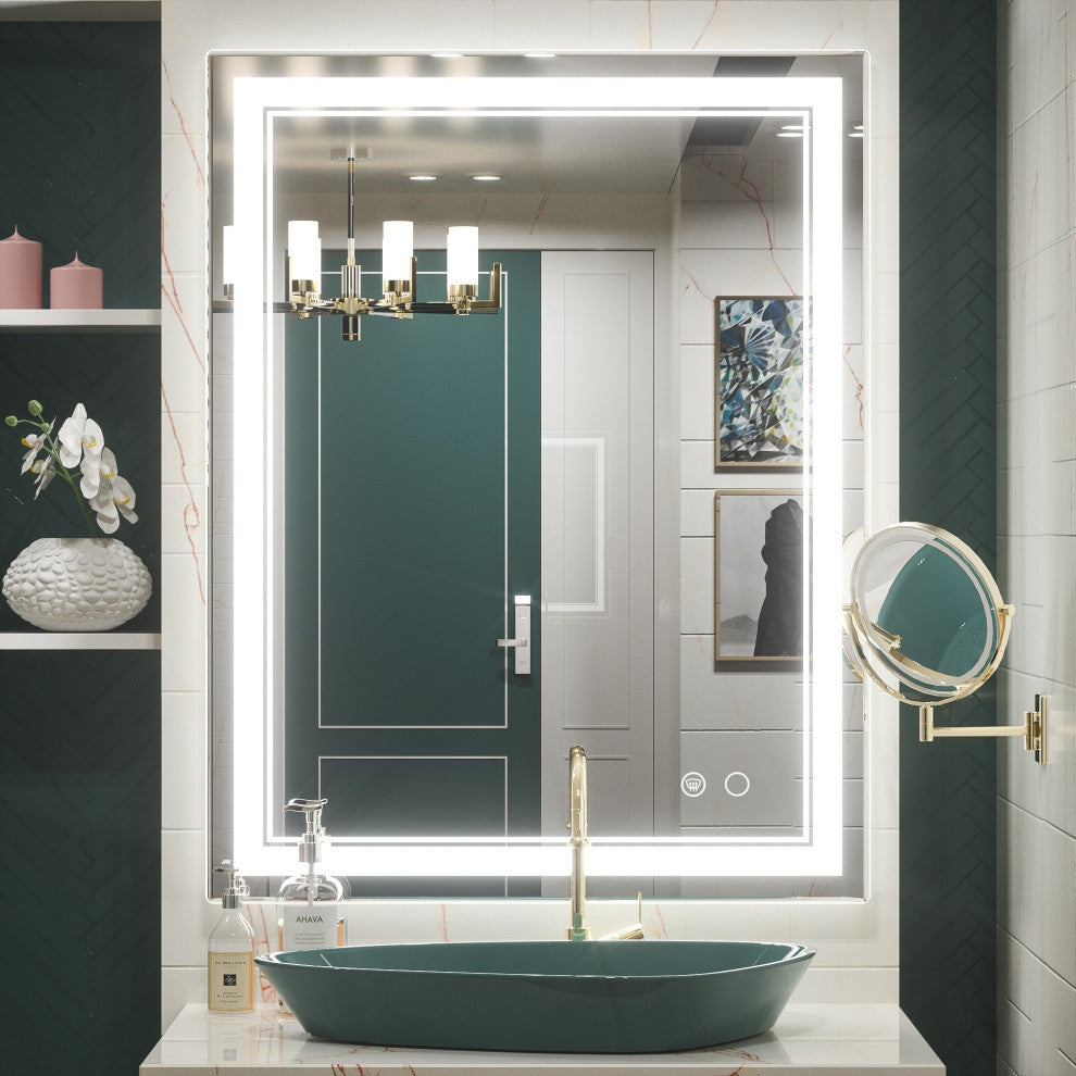 3-Colors LED Bathroom Mirror, Anti-Fog Memory Dimmable, Sliver, 36"x28"