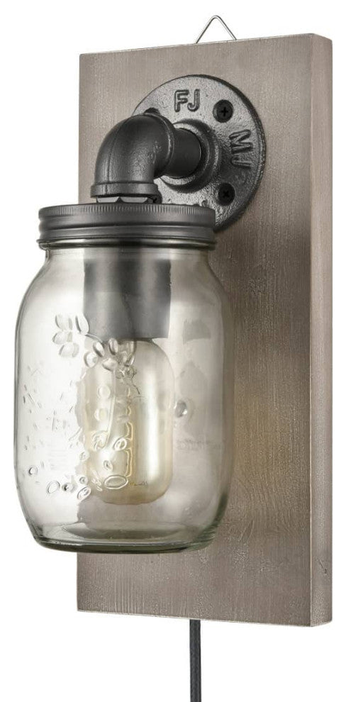 Rustic Plug-in Mason Jar Bedroom Wall Sconce Wood Plate 2-Pack