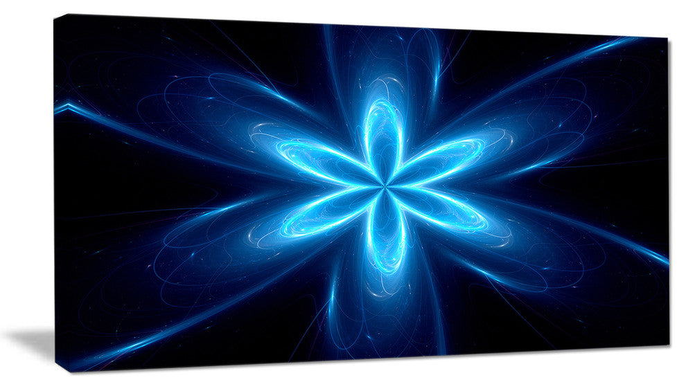 Blue Glowing Space Fractal Flower, Flower Artwork on Canvas, 32"x16"