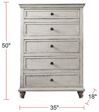 5 Drawers Wood Chest, Antique White