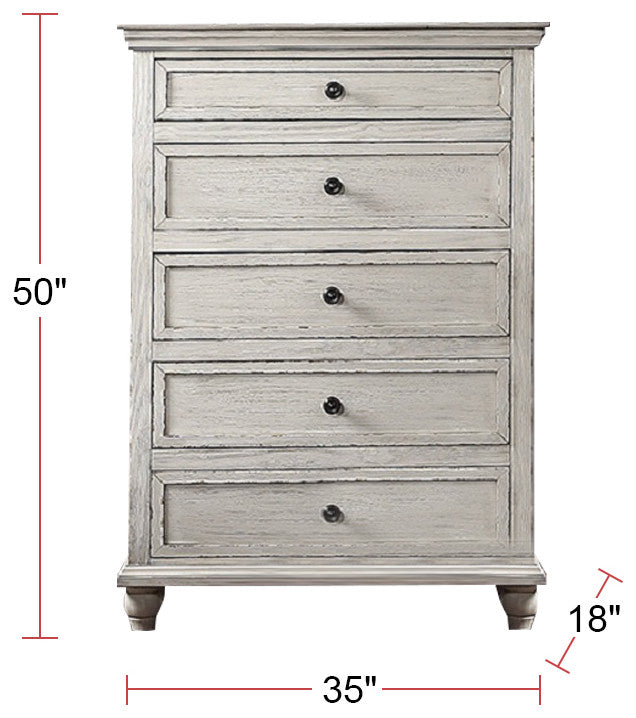 5 Drawers Wood Chest, Antique White