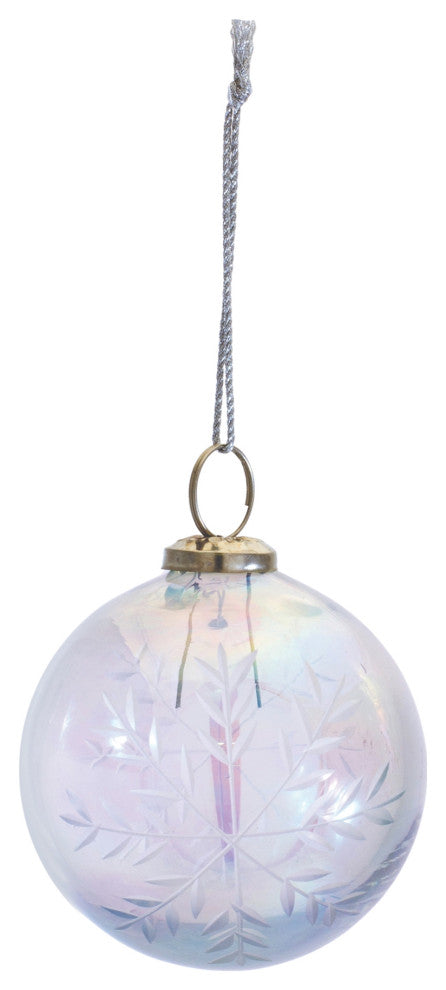 Etched Irredescent Glass Ball Ornament, Set of 6