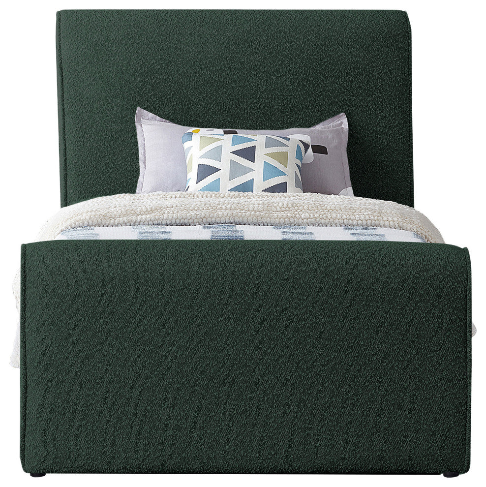 Stylus Black Boucle Fabric Full Bed, Green, Twin