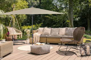 10'x6.5' Rectangular Auto Tilt Market Umbrella, Grey Frame, Sunbrella, Antique B