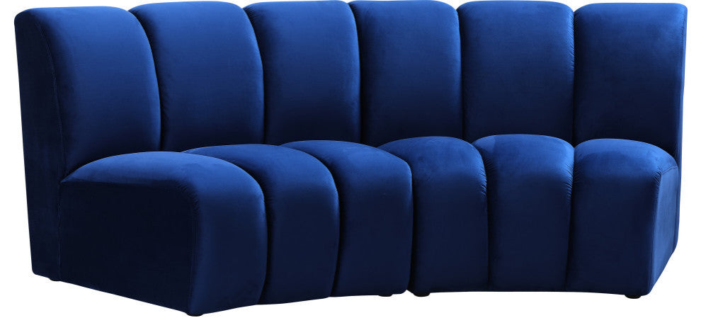 Infinity Channel Tufted Velvet Modular Chair, Navy, 2 Piece