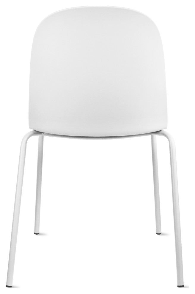 Set of 4 Stackable Modern Dining Stacking Chairs Plastic Metal Chrome Legs, White