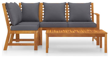 vidaXL Patio Lounge Set Outdoor Sectional Sofa 6 Piece Cream Solid Wood Acacia, Dark Gray, 1 Piece, Middle + Corner + Bench + Table