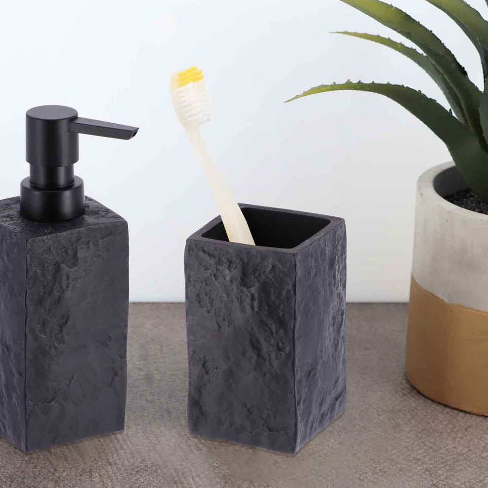 Modern Square Resin Stone Effect Bathroom Tumbler "“ Versatile Toothbrush Holder, Black