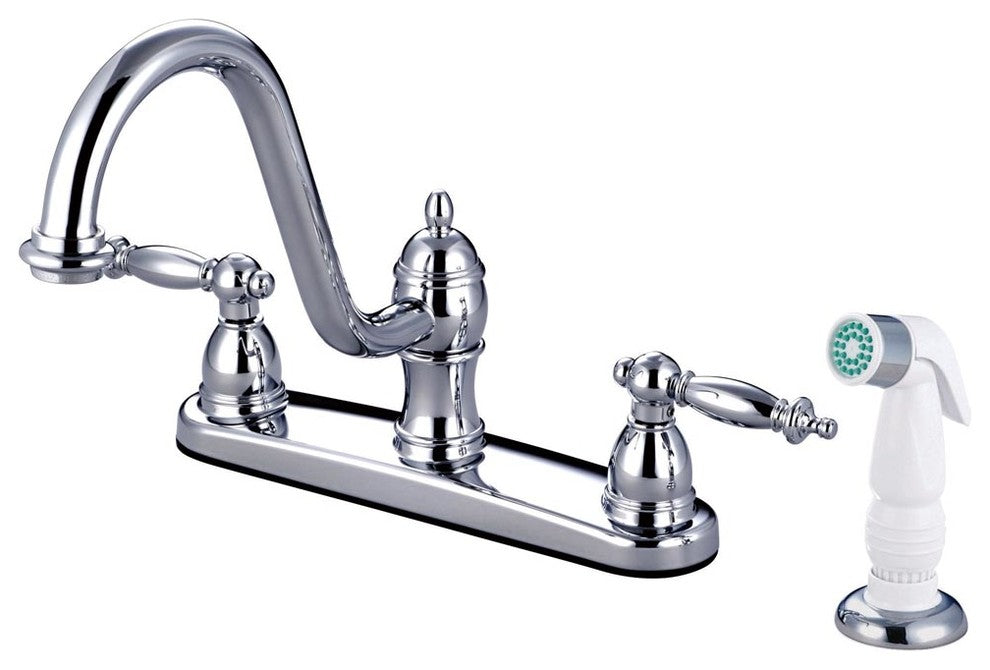 Templeton Double Handle 8" Centerset Kitchen Faucet with White Sprayer