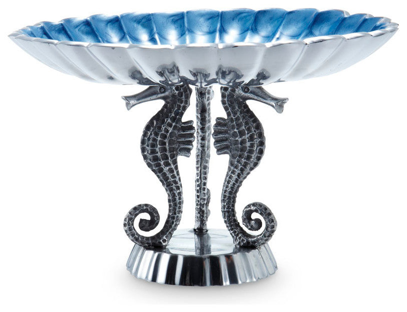 Sea Horse 10" Pedestal Bowl, Azure