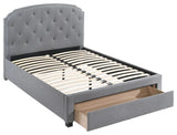 Linen Upholstered Twin Bed With 1 Drawer, Light Gray and Black