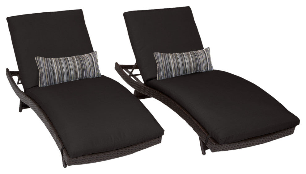Belle Curved Chaise Set of 2 Outdoor Wicker Patio Furniture Black