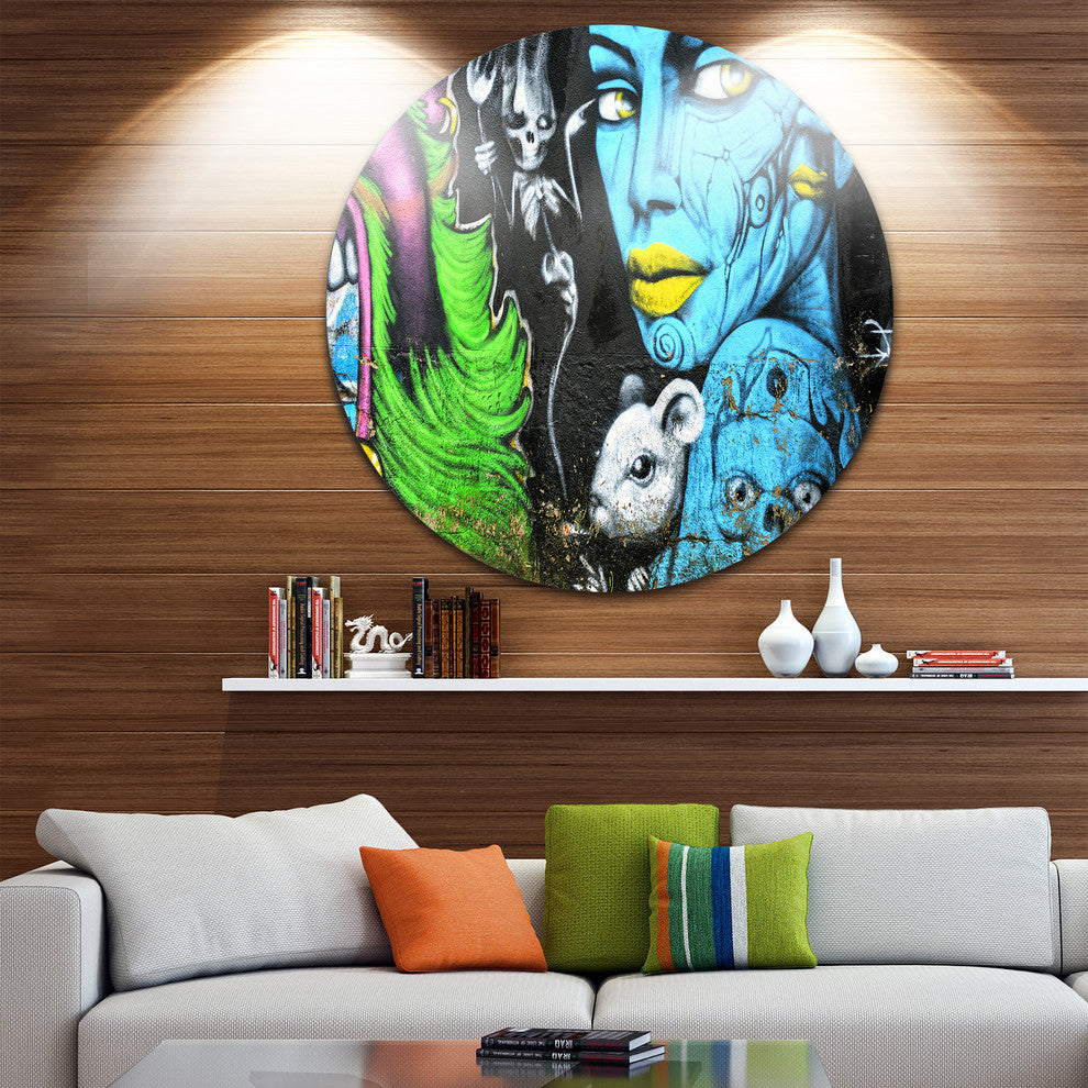 Mural Wall Art, Street Round Metal Wall Art, 23"