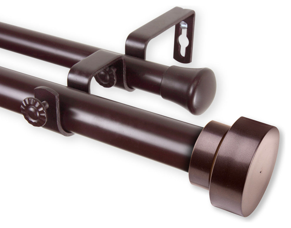 Bonnet Double Curtain Rod, Mahogany, 28-48"