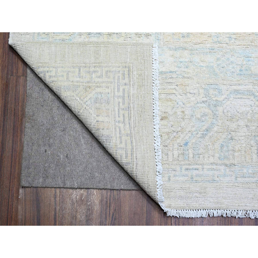 Silver Chalice White Wash Peshawar Mahal Design Wool Hand Knotted Rug 10'x14'4"