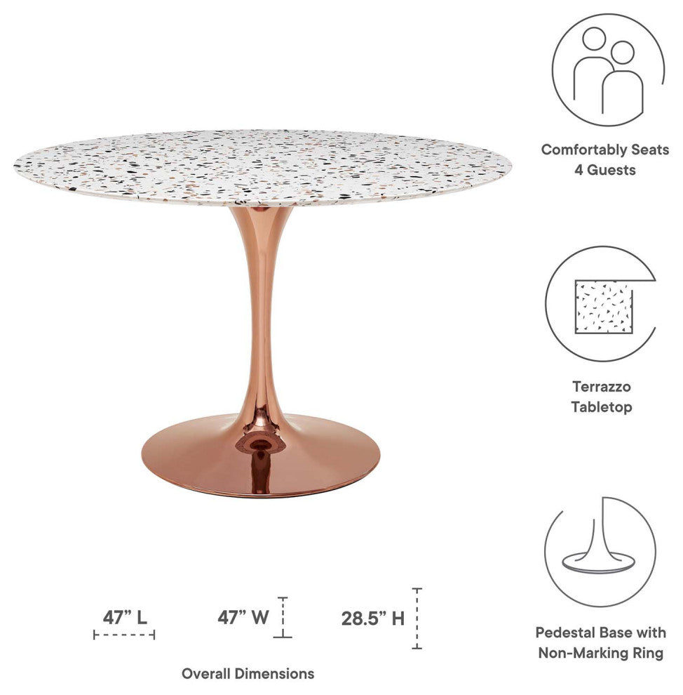 47" Dining Table, Round, Pink White, Metal, Modern, Cafe Bistro Hospitality