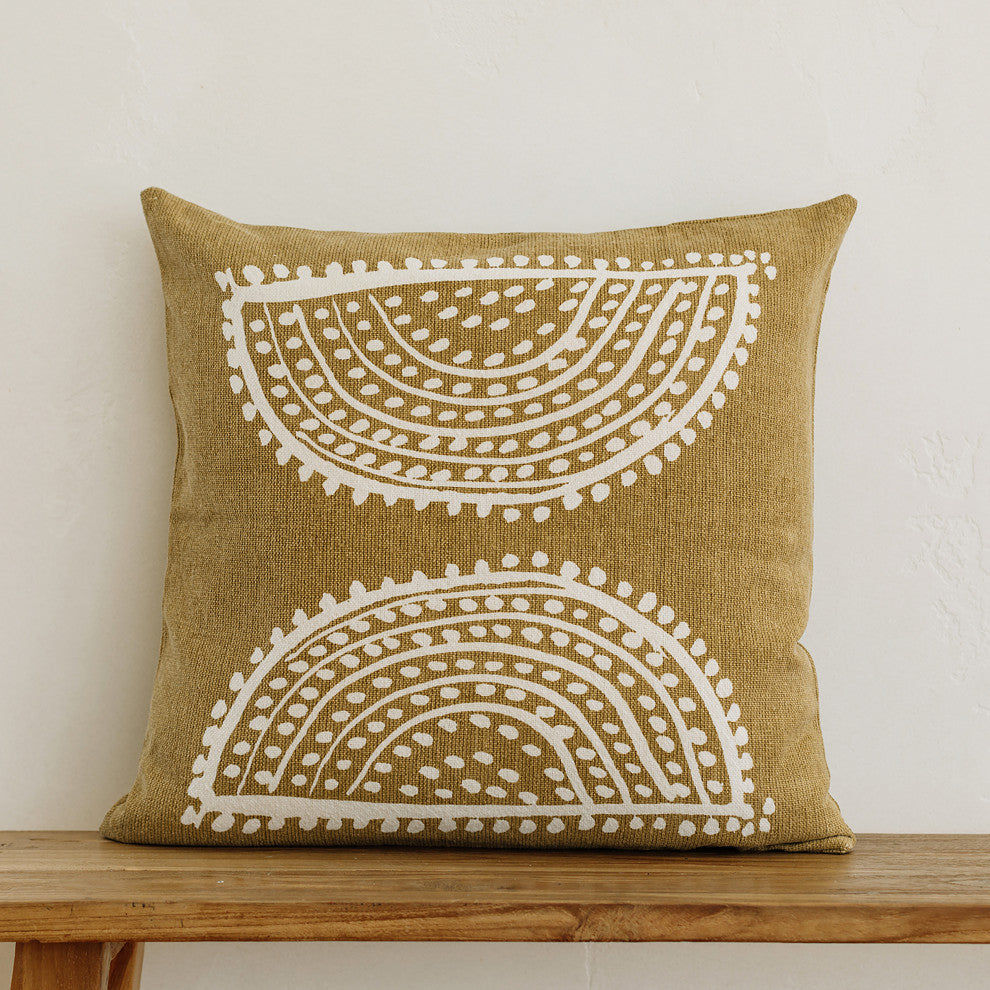 Radiance Oversized Sunburst Motif Print Square Pillow, Gold Flake