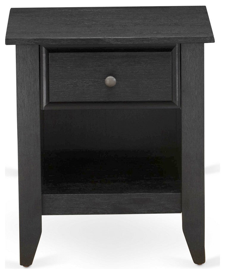 Nightstand Bedroom, 1 Wooden Drawer, Wire Brushed Black Finish