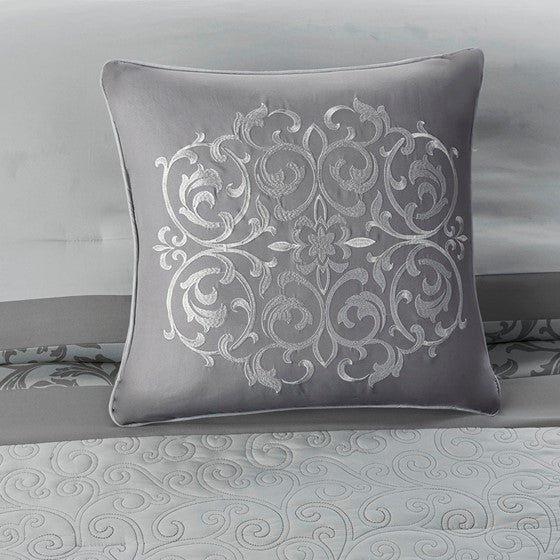 510 Design Ramsey Embroidered 8 Piece Comforter Set, Grey, Queen