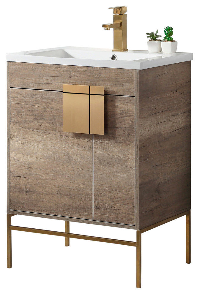 Bathroom Vanity Set, Shadow Gray, 24", Satin Brass Hardware