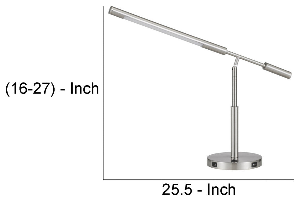 Benzara BM272313 16" Adjustable LED Office Desk Lamp, 2 USB Ports, Silver