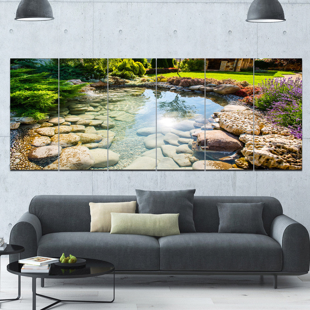 Stream in Rocky Landscape, Landscape Canvas Art Print, 70"x28", 6 Panels