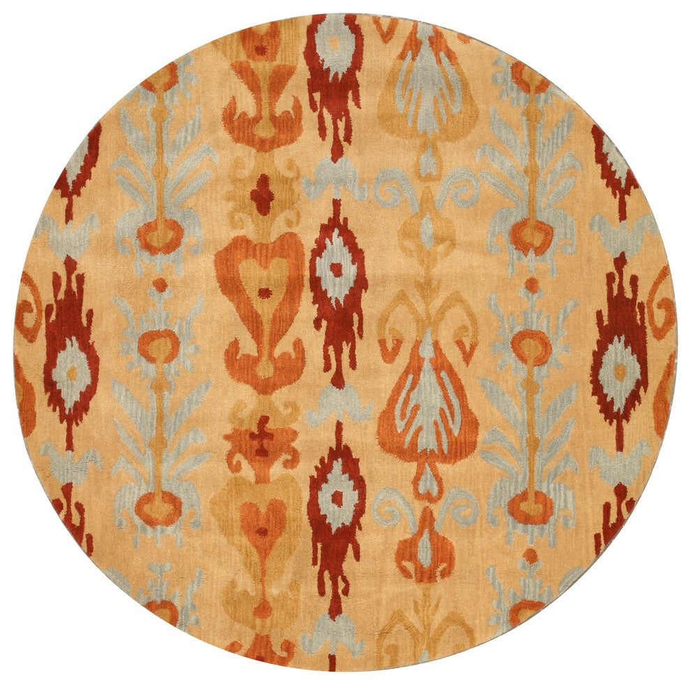EORC Hand-tufted Wool Beige Transitional Abstract Ikat Rug, Round 6'x6'