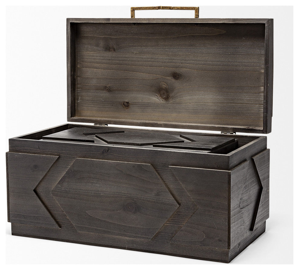 Set of Two Brown Detailed Wooden Boxes