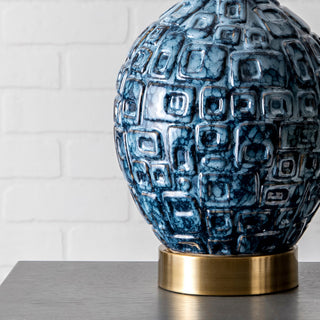 Nuloom 28" Tegular Ceramic Flask Linen Shade Blue 3-Way Switch Table Lamp