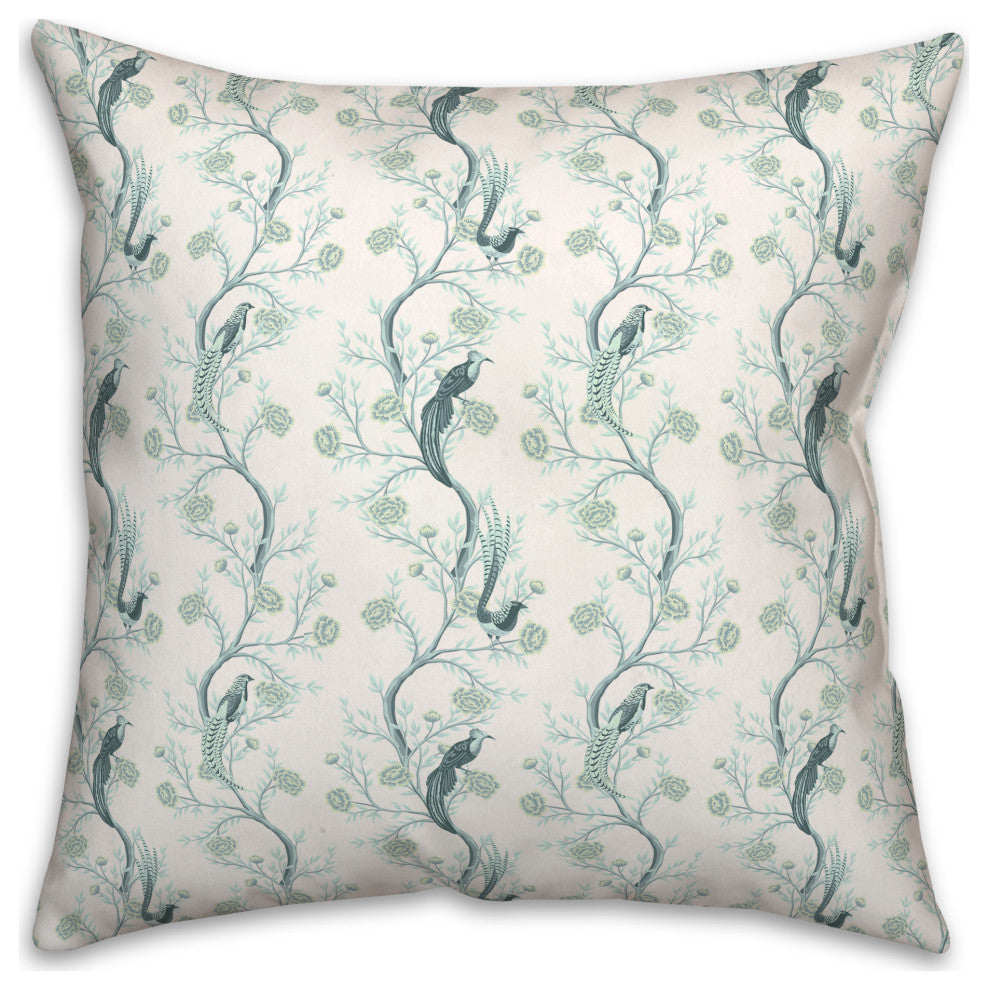 Vintage Birds On Branches Blue Mint 5 20x20 Spun Poly Pillow