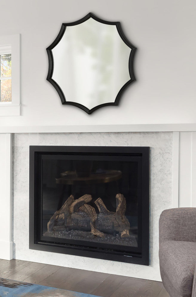Lalina Scalloped Round Framed Accent Mirror, Black 24 Diameter