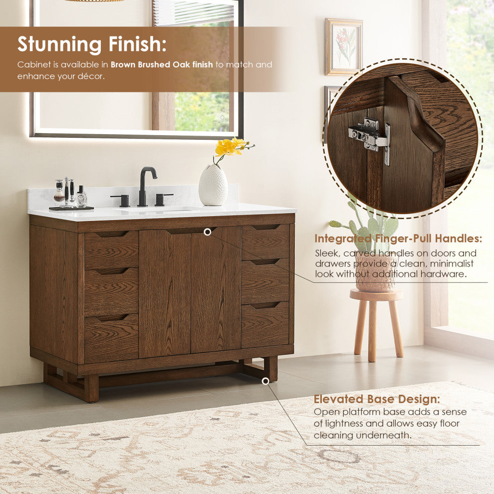 Mowry Bathroom Vanity, Brown Brushed Oak, 48", No Mirror