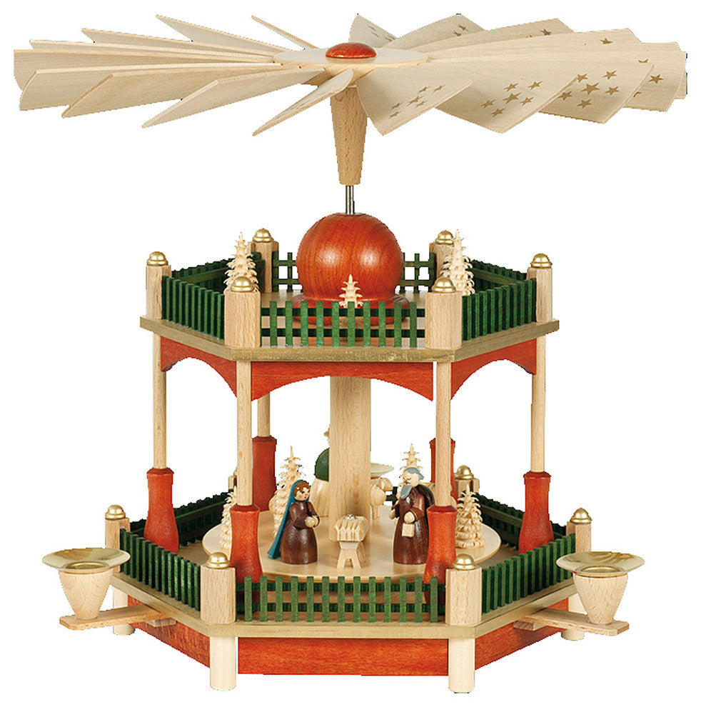 Richard Glaesser 2-Tier Pyramid With Nativity Scene- Stained Finish