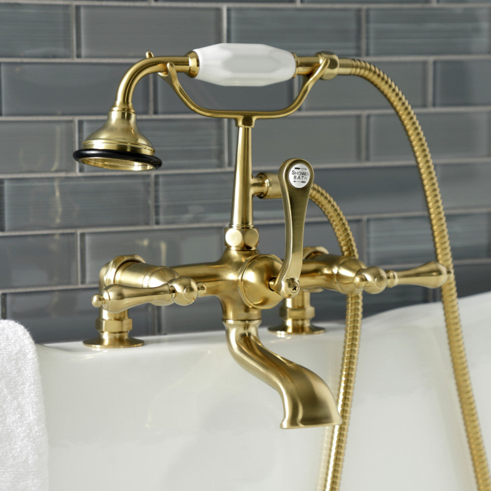 AE203T7 7" Tub Faucet With Hand Shower, Brushed Brass