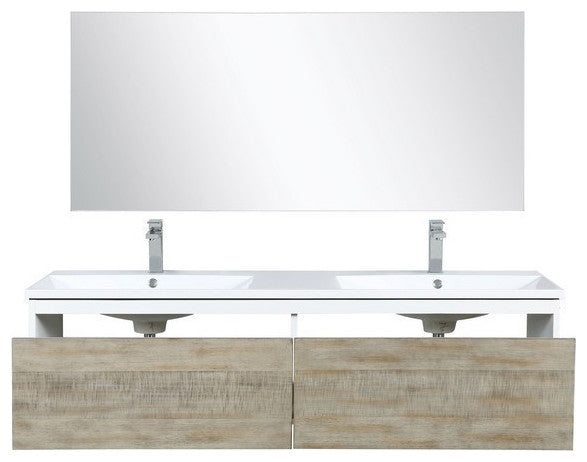 Scopi Modern 60" Rustic Acacia Double Bathroom Vanity Set, Labaro Brushed Nickel