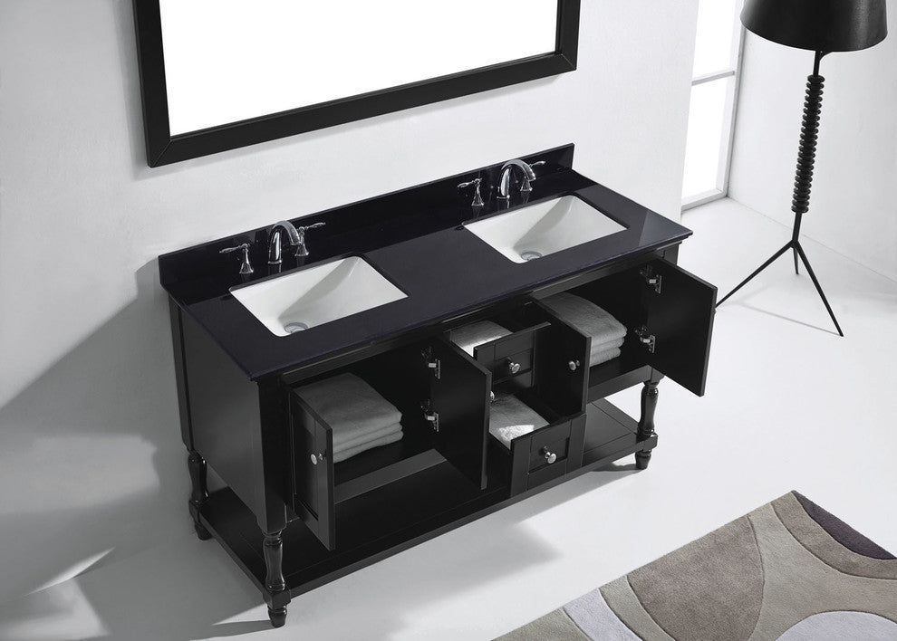 Virtu Julianna 60" Double Bathroom Vanity, Espresso, Faucet and Mirror