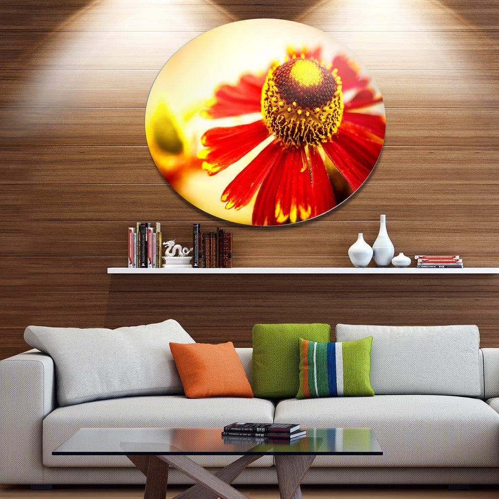 Beautiful Flower On Yellow Background, Flower Round Metal Wall Art, 11"