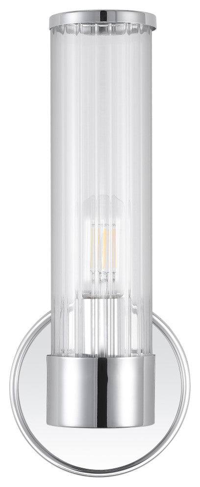 Cecil Tall Cylinder Iron/Striped Glass Modern LED Vanity, Chrome, 1-Light