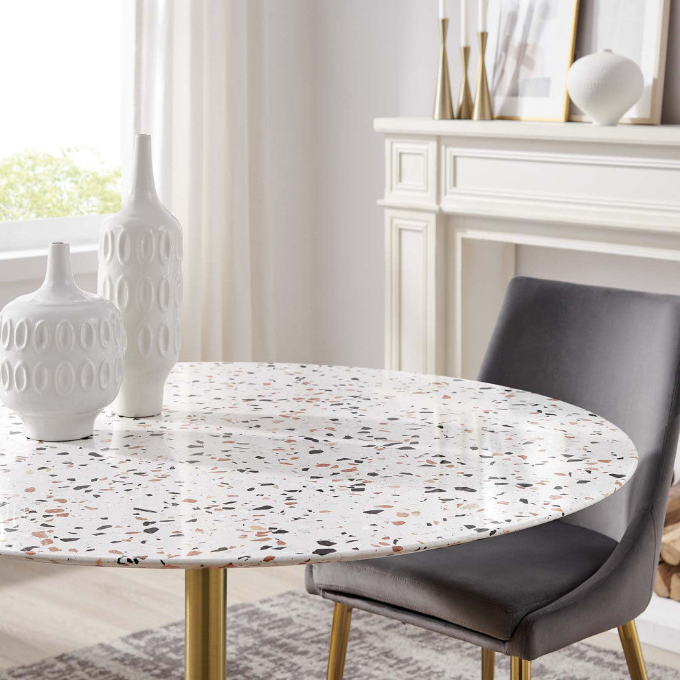Lippa 47" Round Terrazzo Dining Table, Gold White