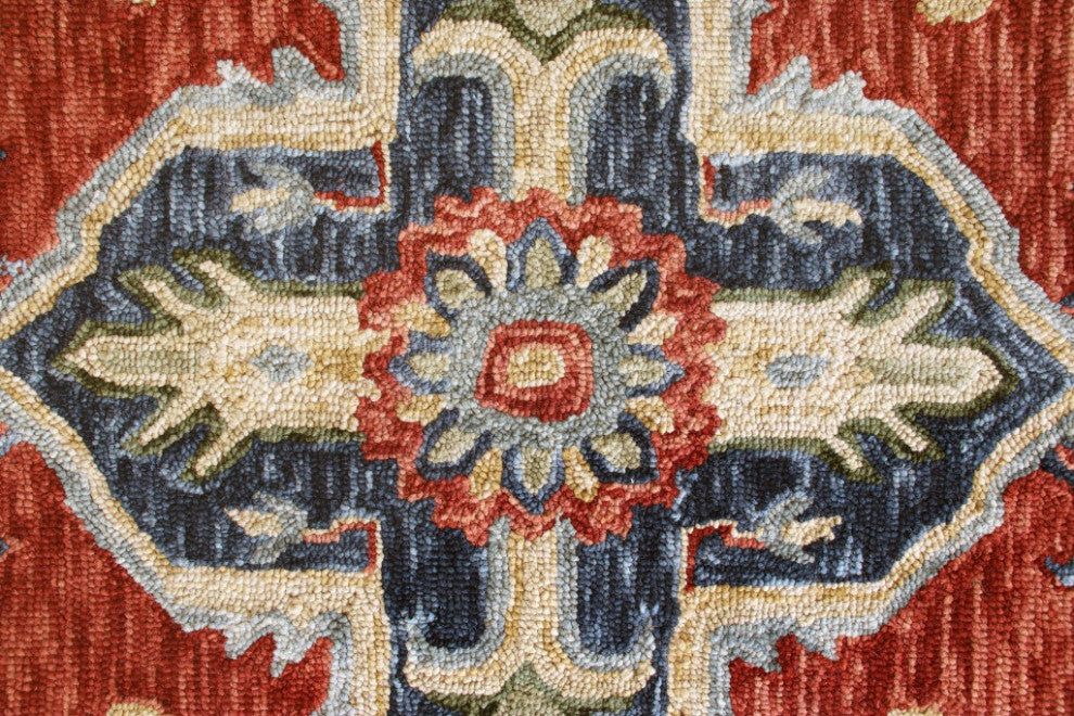 7" x 9" Red and Blue Floral Medallion Area Rug