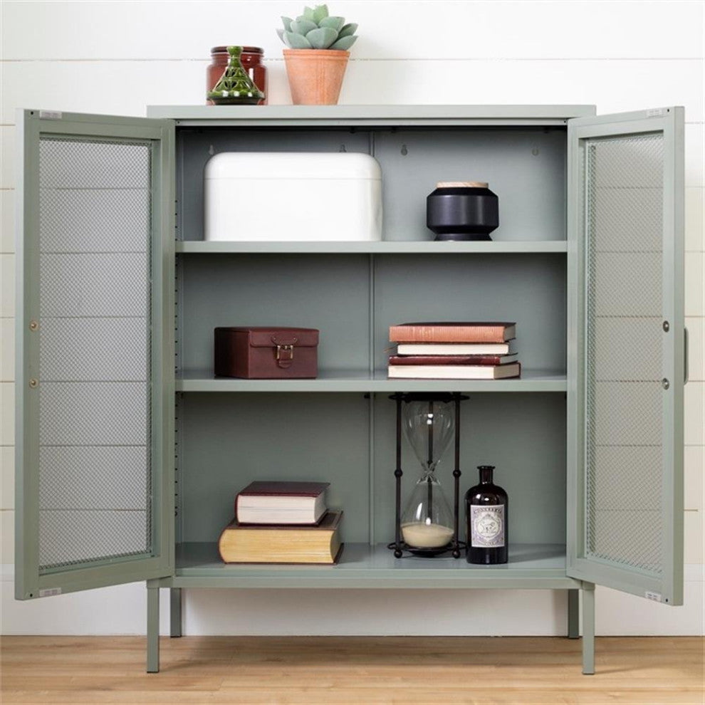 Crea Metal Mesh 2-Door Accent Cabinet-Sage Green-South Shore