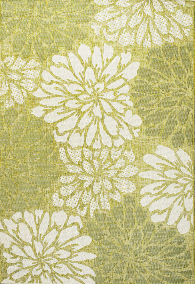 Zinnia Modern Floral Textured Weave Indoor/Outdoor, Green/Cream, 5x8