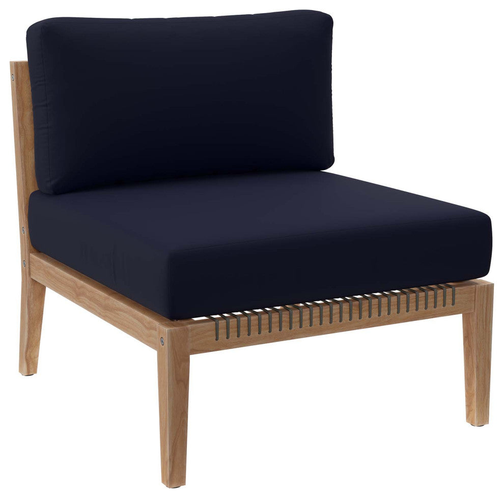 Clearwater Outdoor Patio Teak Wood Armless Chair, Gray Navy