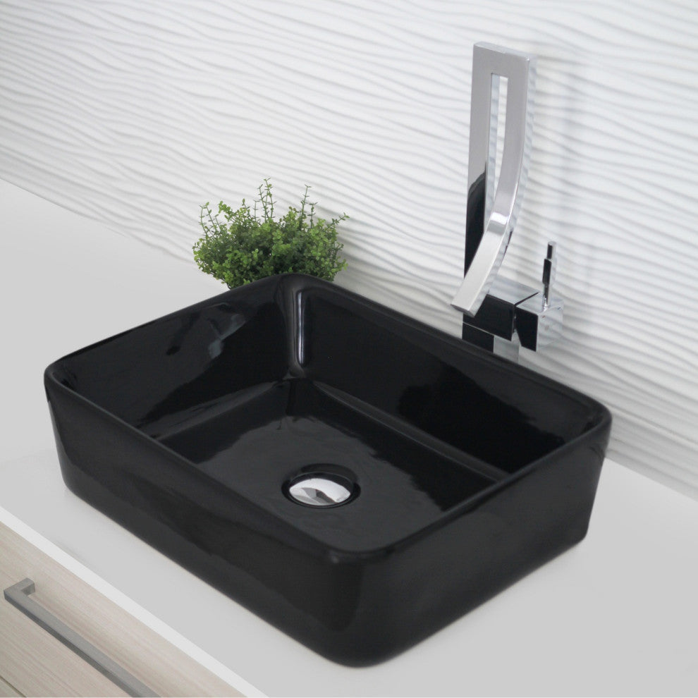 STYLISH 18" White Rectangular Ceramic Vessel Bathroom Sink Black
